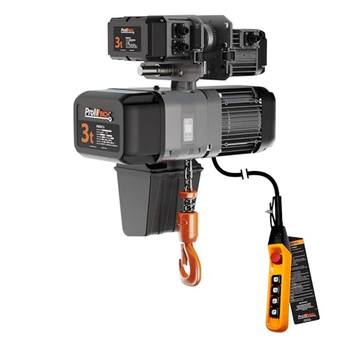 Prowinch 3 Ton Electric Chain Hoist with Power Trolley, Featuring Two-Speed Operation, Dual Voltage Options of 208~240V / 440~480V, Three-Phase (3ø) 60Hz, 30ft G100 Nickel Chain, Heavy Duty