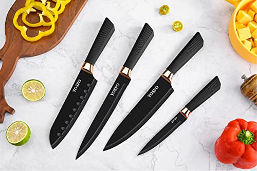 Knives Set With Acrylic Stand, 17Pcs Stainless Steel Knife Block Set Includes Serrated Steak Knives Set, Chef Santoku Knives, Scissor, Sharpener And Knife Holder (Black Knife Set With Block) #TOP3