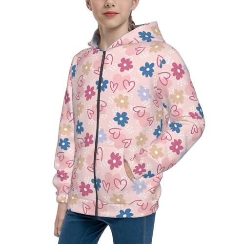 Hearts and Daisy Kid Hoodies Boys Zip Up Sweatshirts Girls Pullover with Pocket