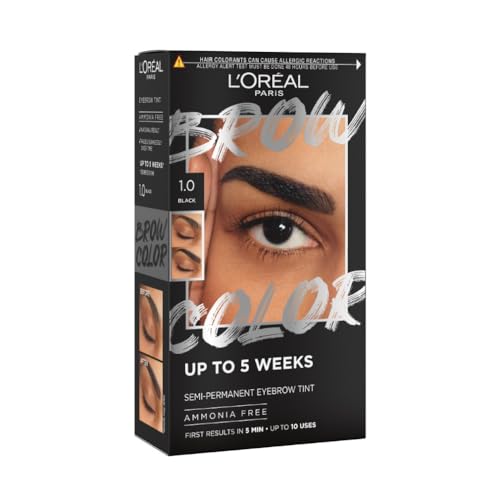 L'Oréal Paris, Semi-Permanent Eyebrow Tint, Lasts up to 5 Weeks, Visible Results in 5 Minutes, Up to 10 Uses, Ammonia Free, Brow colour, Shade: 1.0 Black