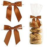 LIZLOVESS Pre-Tied Copper Bows for Christmas 3.5 Inch Premade Copper Twist Tie Bows for Gift Wrapping Satin Bows for Crafts, Party Favors, Treat Bags,Wedding, Candy Apples, Cake Pops (50 Pack)