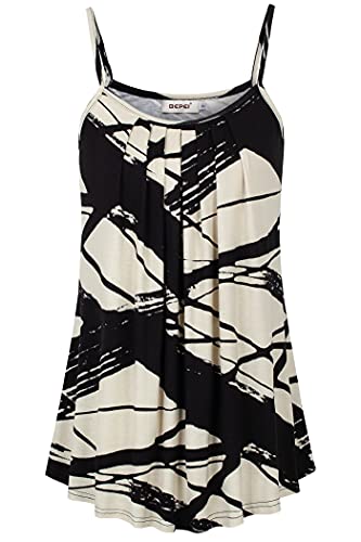 BEPEI Women Summer Tops,Loose Fit Casual Pleated Flowy Sleeveless Camisoles Spaghetti Strap Tank Top Trendy Cami 2026 Gifts Black Beige 2XL