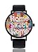 Sweet Home Montre à quartz pour femme Motif puzzle Noir