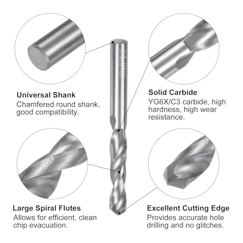 QUARKZMAN Massiver Hartmetall-Bohrer, 4,9 mm (0,193) YG6X/C3 Mikrokorn-Hartmetall-Spiralbohrer mit geradem Schaft zum Bohren von Edelstahl, Aluminium, Metall und Kunststoff
