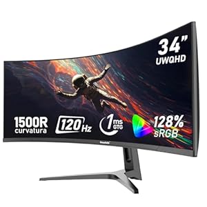 34 Zoll Ultrawide Curved Gaming Monitor 120Hz, 1500R PC Bildschirm UWQHD 3440×1440, Gebogenes Computerbildschirm, VA, Displayport, HDMI, VESA 75 * 75mm