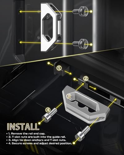 Image of RENO Aluminum Tie Down Anchors Combo, 4Pcs Bed Rail Cleat + 2Pcs Tie Down Hook Compatible with Tundra /Tacoma Truck, OEM PT278-35160 /35050-S1 /35100-S1 /35111 /35112 /PT785-35050-S1 /66312-0C010 (Silver)
