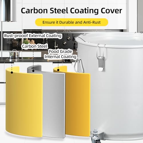 Fryer Grease Bucket 16 Gal, Coated Carbon Steel Oil Filter Pot with Caster Base, Oil Disposal Caddy, Transport Container with Lid Lock Clip Nylon Filter Bag, Silver