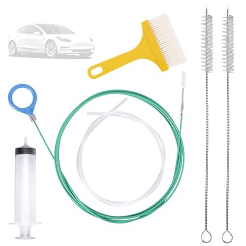 Sinbana 6pcs Car Auto Sunroof Drain Cleaning Tool Kit, Round Handle 5m/196.85in Long Soft Pipe Cleaner Brush Unclogger with Syringe & Hose for Car Wiper Sun Roof Trunk Drains Hole