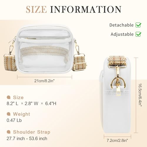MOMSIV C-lear Bag for Stadium Events, C-lear Stadium Bag with Front Pocket & Mesh Pocket C-lear Purse for Concerts Sports Festivals White3