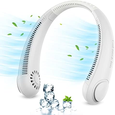 Neck Fan, Bladeless Neck Fan Cooling with 360°Airflow, Portable Hanging Neck Fan, 3-Speed Battery Operated Wearable Cooling Fan, Mini Personal Cooling Fan for Home Office Sports Camping Hiking