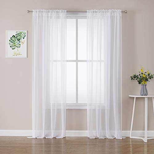 MIULEE Tende 2 Pannelli Trasparenti in Voile con Passanti Morbidi Finestre per Camera da Letto e Soggiorno 140x260cm Bianco