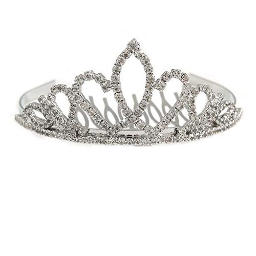 Tiara de peineta para novia tocado boda graduación fiesta plata 85 mm