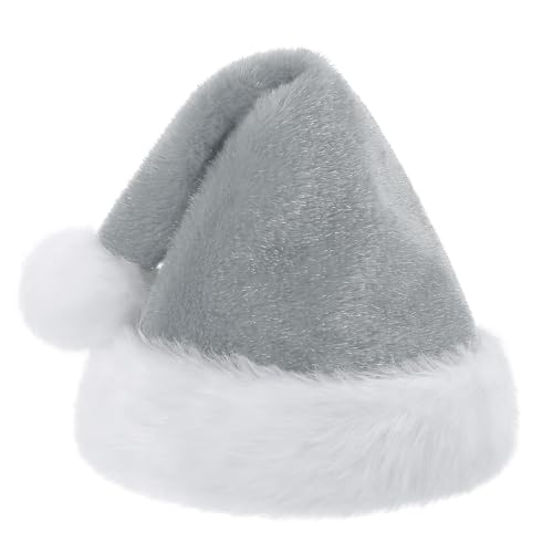 KONVINIT Grey Christmas Santa Hat Adult,Fluffy Sparkly Santa Claus Hat Plush Santa Hat with Double Lining for Christmas Party or Costume,Luxury Father Christmas Hat for Men and Women,Grey - Image 2