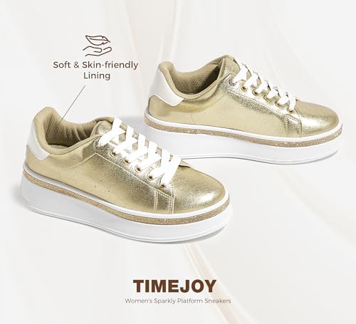 TIMEJOY Women's Sparkly Platform Sneakers Casual Shoes with Glitter Accents & 2-Inch Thick Non-Slip Sole for Streetwear, Everyday Shine(9US Gold) by TIMEJOY - Used condition - Image 6