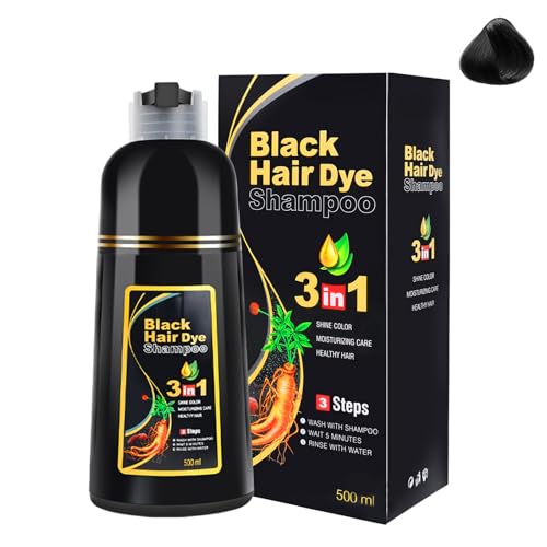 Black Hair Dye Shampoo-3-in-1 schwarzes Haarfärbeshampoo, kann graue Haare abdecken, pflanzliche Inhaltsstoffe, natürliches Haarfarbshampoo, enthält Ginseng-Extrakt, natürliche Haarfärbung