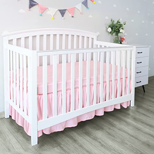 Image of Crib Bed Skirt 14 inch Drop, Fits 28 inchx52 inch Crib, Adjustable, Pink | 4-Sided Design, Adjustable Elastic Straps, Soft Polyester, Fade & Shrink Resistant, Machine Washable, Fits Standard Cribs