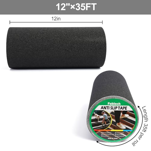 Image of 12 in x 35ft Anti Slip Tape, Wide Heavy Duty Traction All Weather Abrasive Grip Tape,Friction,Non Skid for Indoor,Outdoor Stairs, Garage Ramps, Decks,Home & Business Use