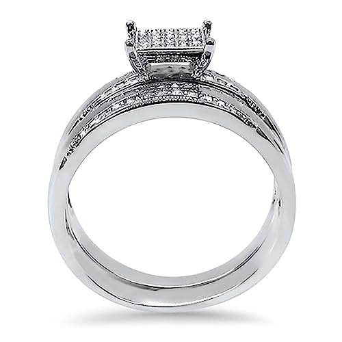 His and Hers Wedding Ring Set TRIO Matching Sterling Silver Rings for Him Her Sizes3