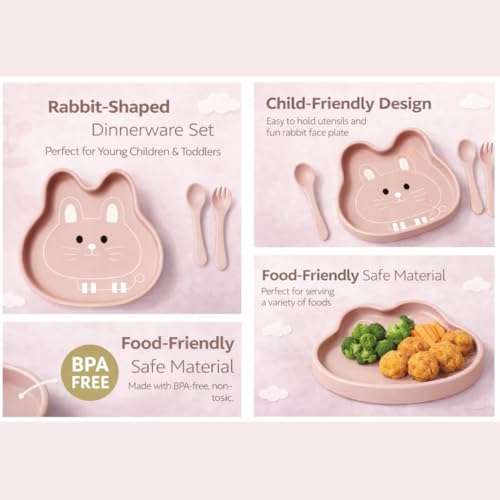 Image of TIGGY & BONNET Rabbit 2 Pcs Silicone Baby Feeding Set for Baby Bpa-Free | Microwave Safe, Anti-Slip Base | Tableware Kit for Babies & Toddlers with Suction Plate & Spoon
