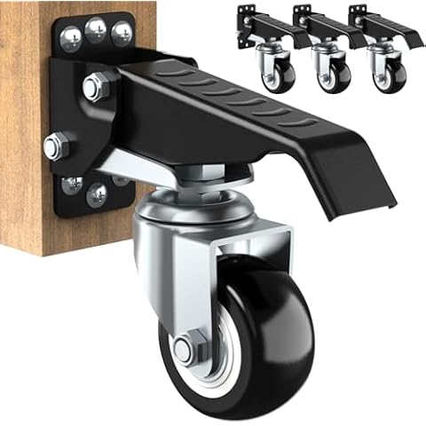 SOLEJAZZ Workbench Caster kit 660 LBS Heavy Duty Retractable Casters Workbench Wheels All Steel Construction Urethane, Bonus Install Template, 4 Casters Cover