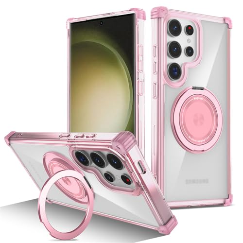 Coque Galaxy S23 Plus transparente magnétique rose antichoc avec charge sans fil