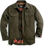 CQR Men's Flannel Shirt Jacket Long Sleeve, Winter Warm Outdoor Casual Plaid Jacket Coat with Pockets, Flannel Lined Army Green, X-Small