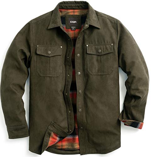 Cqr Men's Flannel Lined Shirt Jackets, Long Sleeved Rugged Plaid Cotton Brushed Suede Shirt Jacket, Flannel Lined Army Green, Large #TOP7