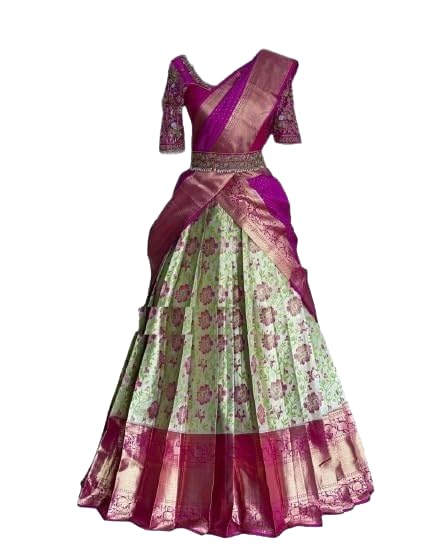 ZITON women's unstitched traditional kanjivaram silk lehenga choli with blouse and dupatta, pattu half sare