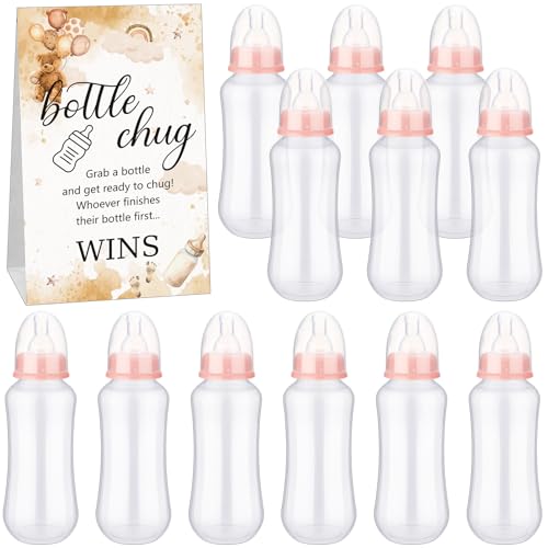 Trelaco 12 Pcs Baby Shower Bottle Chug Game, Bear, Brown