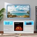oneinmil Fireplace TV Stand with 18" Electric Fireplace, Entertainment Center with LED, Modern Wood Texture Entertainment Stand with Highlight Storage Cabinet for TVs Up to 65", 58 inches, White