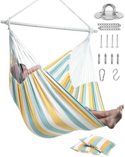 Image of Lulladle 63 inch L XXL Hammock Chair Swing w /2 Cushions & Hardware Kit, 500lbs
