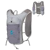 [mokzer]ランニングバッグ 超軽量180g ランニングリュック トレイルラン マラソン ジョギング サイクリング 小さめ ハイドレーションバッグ 通気防水 自転車レース 光反射ストラップ付 豊かなポケット 男女/子供兼用 (グレー)