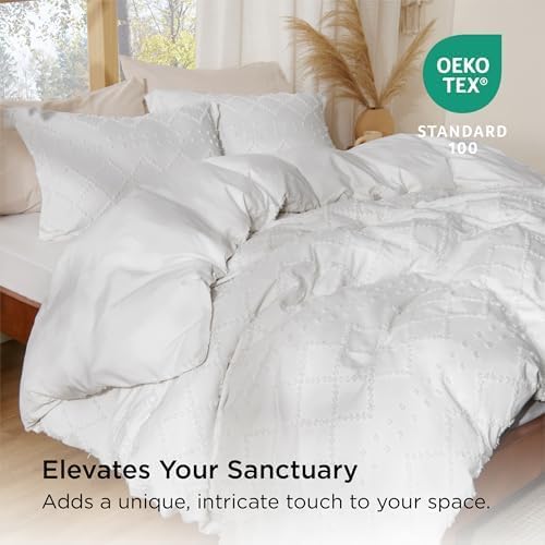 Bedsure Boho Duvet Cover Queen Size - White Breathable & Soft Boho Bedding, Machine Washable Comforter Cover for All Seasons, Includes 1 Duvet Cover 90"x90" with 2 Pillow Shams & Zipper Closure 01 - White (No Comforter) Queen (90" x 90") image 3 of 9 B08CXRHJZD