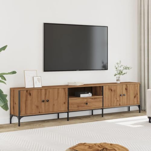 Brokky Mueble TV cajón Madera Mueble TV Salon Mueble TV Madera Mesa Television Salon Mueble salón TV ingeniería Roble Artesanal 200x25x44 cm