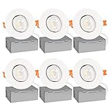 JULLISON 6 Packs 3 Inch Gimbal LED Recessed Downlight with Junction Box, 120VAC, 7W, 600LM, 3000K...