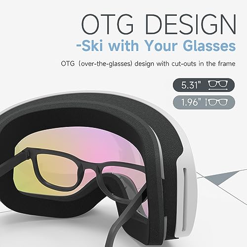 RIOROO Ski Goggles, Skiing Goggles For Snowboard Jet Snow 100% UV Protection, Anti-glare Ski Goggles Dual Lens For Women Men Youth OTG Over Helmet Compatible, Skiing Snowboarding Cycling Motorcycle - Image 4