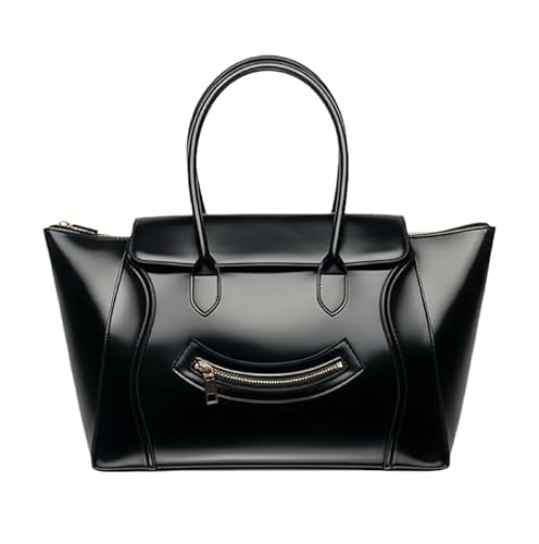 Luxury Women's Tote Handbag, Burgundy Leather, Large Capacity Shoulder Bag with Front Zip Pocket, Designer Style (black)