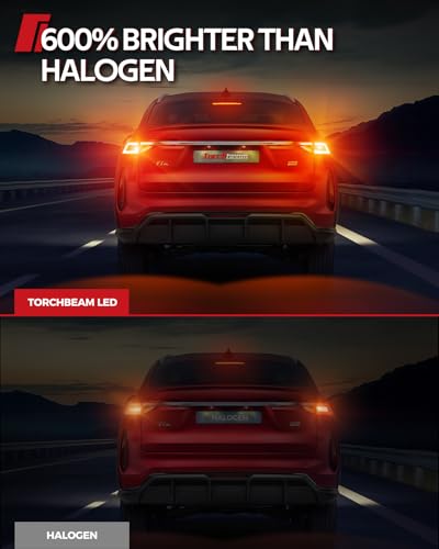 Image of Torchbeam Newly Upgraded 3157 Red LED Bulb, LED Brake Tail Light Bulbs, 600% Brighter 3056 3057 4057 4157 3457 Brake Stop High Mount Stop Tail Taillights with HD Lens for Cars, Non-polarity, 2 Pack