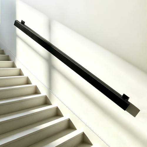 Rampe d'escalier intérieure noire de 300 cm en fer forgé avec support - 7