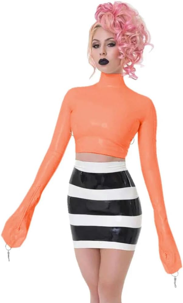 Crop Top Finger High Neck Slim Skinny Leather PVC Vinyl Lockable Club Night Party Fetish Outfit