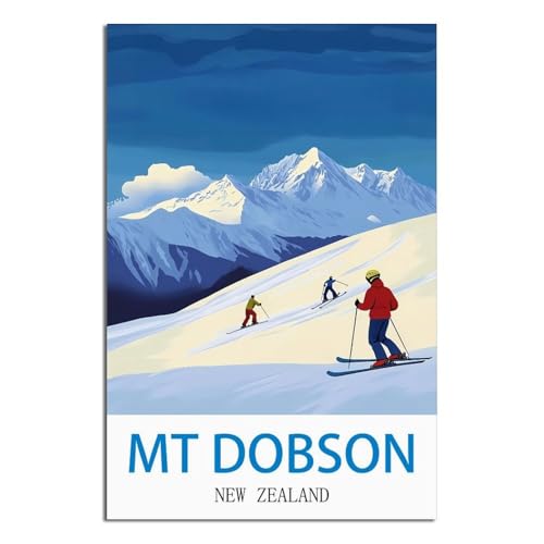 Affiche Mt Dobson Nouvelle-Zélande déco salon poster vintage voyage 60x90 cm