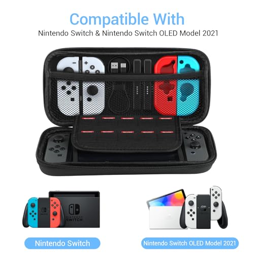 Etui na Switch - Kompatybilne z Nintendo Switch/Nintendo Switch OLED - Twarda Walizka Transportowa - Z 10 Przegródkami na Karty Gry i Dodatkową Kieszenią na Akcesoria