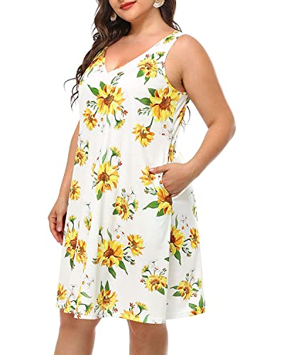 Pinup Fashion Plus Size Women Tank Dresses Sleeveless Criss Cross Back Cover Up T-Shirt Sun Dress with Pockets2
