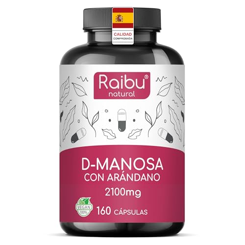 D-Manosa Raibu - 2100 mg alta dosis por día - 160 cápsulas - Con arándano rojo y vitamina C - D Manosa Vegano y Sin Aditivos Químicos - Producido y probado en laboratorio en Europa