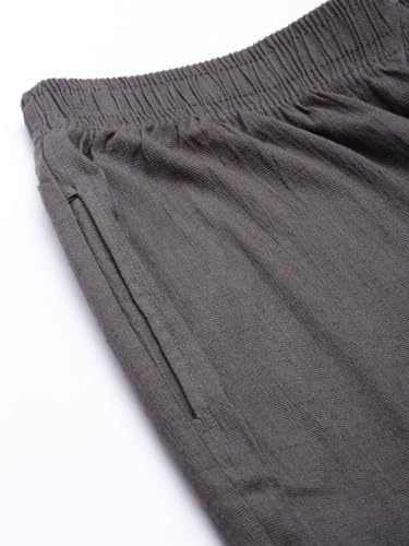 Image of MINELLI Women Solid Cigar Pants, Cotton Lycra Slub Fabric, Elasticated Waistband, Pull On Style, Regular Fit Bottom Wear for Western and Ethnic Wear