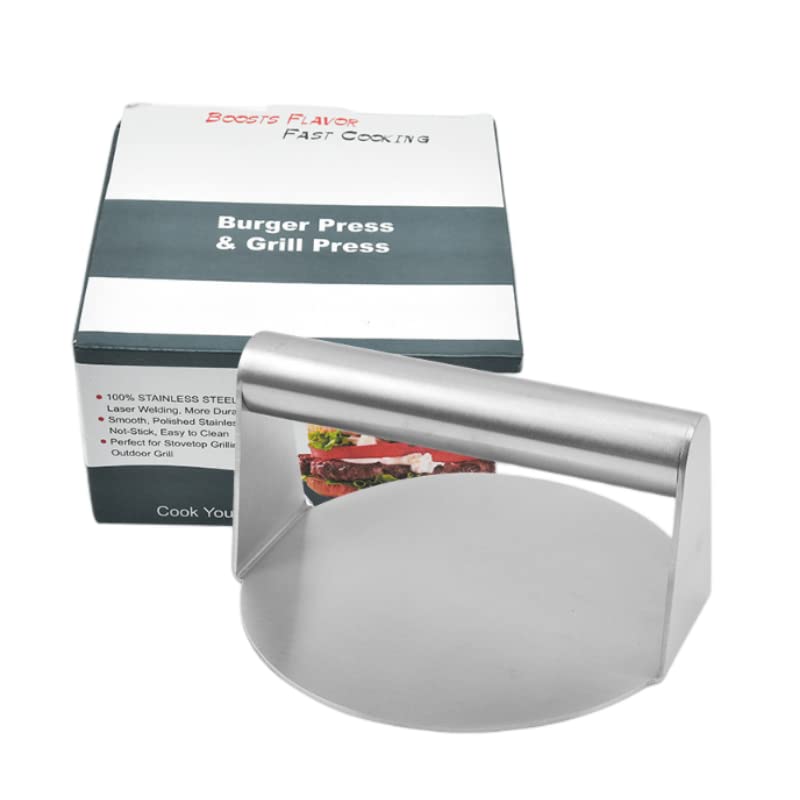 Stainless Steel Burger Press, Round Burger Smasher, Professional Griddle Accessories Kit, Grill Press Perfect for Flat Top Griddle Grill Cooking