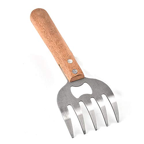 DIYARTS Meat Shredder with 5 Teeth Wood Handle Bottle Opener Bbq Forks Meat Shredding for Picnic Cooking Barbecue Camping Kitchen (Wood)