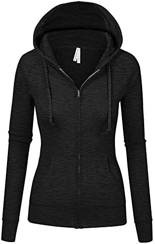 TOP LEGGING TL Women's Long Sleeve Zip Up Hoodie, Fashion Lightweight Hooded Jacket Junior Plus 35_BLACK M