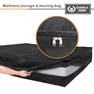 Waterproof Canvas Mattress Storage Bag for Moving and Storage – Reusable Heavy Duty Mattress Bag with Zipper and Lifting & Moving Straps(Black, Queen)