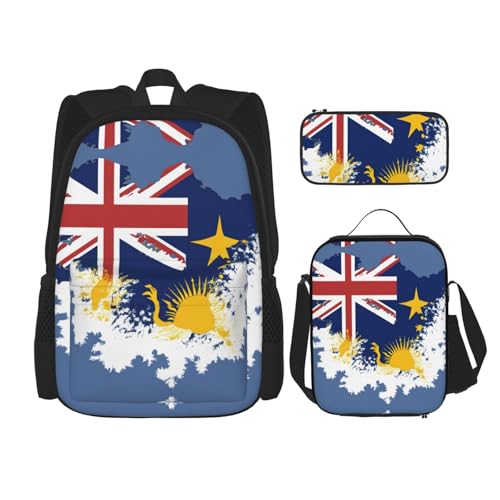 Niue Topographic Flag Map Print 3 Piece Set Backpack, Lunch Bag, Pencil Case, Cute Sturdy For College And Travel